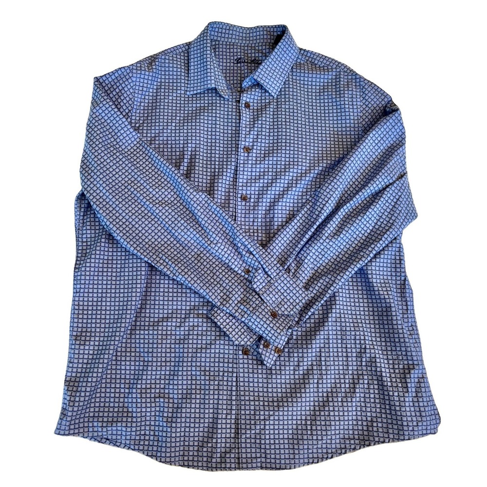 Tasso Elba Men's XXL Blue Check Long Sleeve Button Up Shirt 100% Cotton
